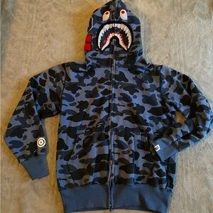 A Bathing Ape BAPE Shark Full Zip Camo Hoodie –Blue/Black Size Medium Streetwear